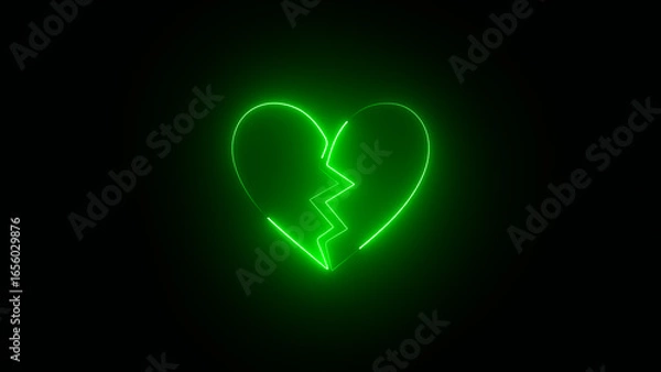 Obraz Neon broken heart animation, Sad love video animation Glowing broken heart neon icon.