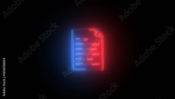 Obraz Document File icon animation, neon PDF file icon isolate  Neon line document icon, 4k video