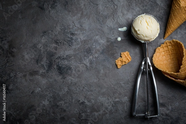 Fototapeta Vanilla ice cream on rustic background