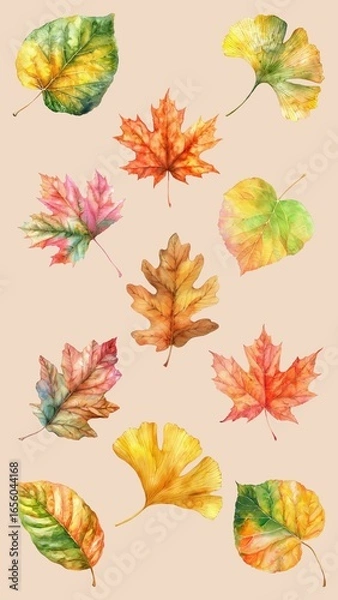 Fototapeta Autumn leaf element set