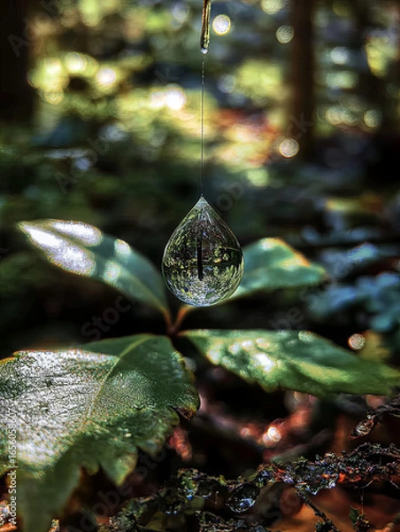 Obraz Morning dew delicately resting on a leafâ€™s edge, reflecting the world in miniature. 