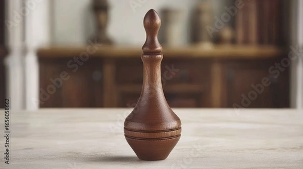 Fototapeta Elegant Brown Wood Decorative Object with Classic Design on White Marble Surface