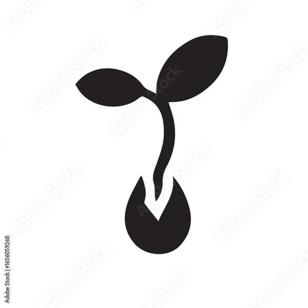 Obraz Vector illustration of a black silhouette of a snake and an abstract symbol in a tattoo design Seedling