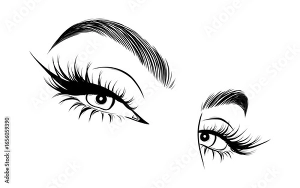 Fototapeta Eye, Lash and Eyebrow Vector Icons for Beauty and Makeup Branding. Feminine Silhouettes with Glam Lashes and Perfect Brows
