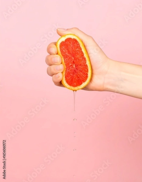 Fototapeta Hand squeezing grapefruit slice (1)
