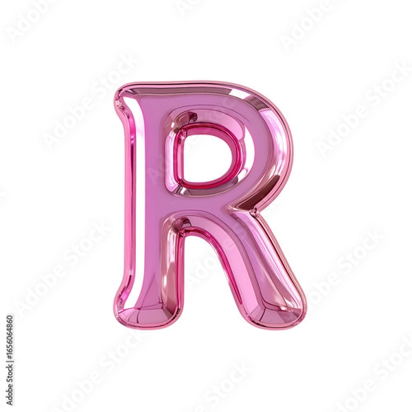 Obraz Glossy metallic pink letter R on a dark transparent background