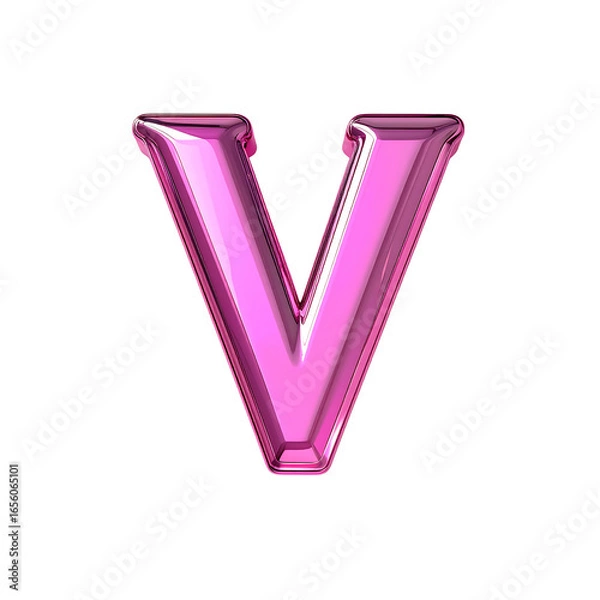 Obraz Glossy pink metallic letter V illustration on transparent background