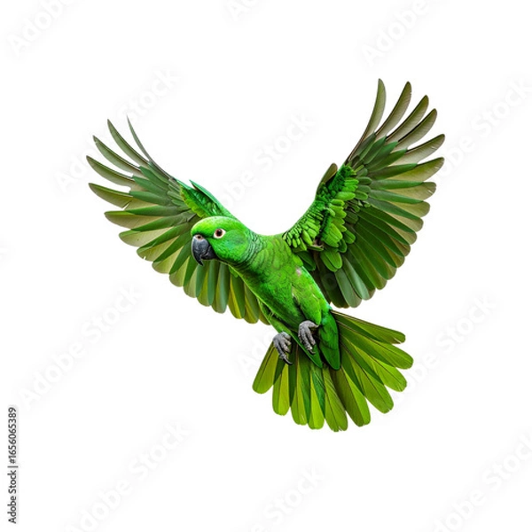 Obraz Majestic green parrot displaying its beautiful plumage on transparent background