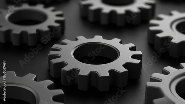 Fototapeta A detailed closeup image showcasing multiple interconnected gears symbolizing complex mechanisms