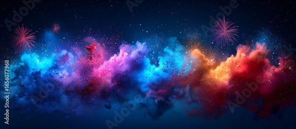 Fototapeta Colorful Fireworks Display Against a Dark Night Sky.
