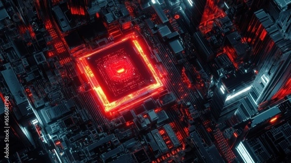 Fototapeta Quantum AI Chip Embedded in Futuristic Motherboard for a Technological Innovation