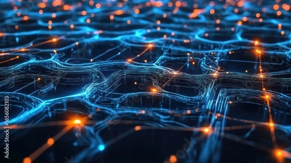 Fototapeta Neural AI Processor Transmitting Quantum Data Stream