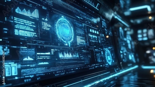 Fototapeta Holographic AI Display Analyzing Futuristic Data Ult.
