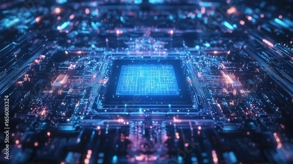 Fototapeta Holographic AI Processor with Cybernetic Energy Ultr