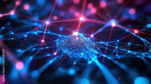 Fototapeta Glowing AI Neural Network Forming Intelligence