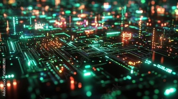 Fototapeta Machine learning brain visualized as glowing digital energizer