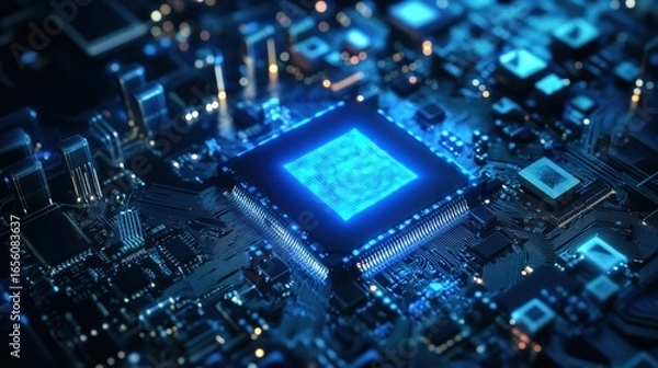 Fototapeta Neural AI Processor Chip Glowing with Futuristic Energy