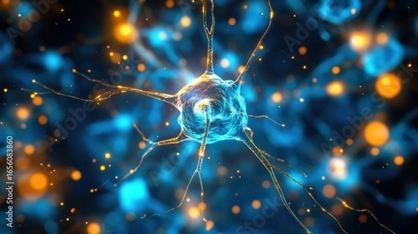 Fototapeta Human Intelligence concept with close-up of neuron_INCLUDE_A_TITLE-SUGGESTING_POWERFUL_CONNECTIONS