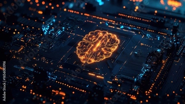 Fototapeta Neural AI Chip Transmitting Pulsating Intelligence - Image 2