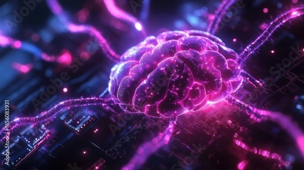 Fototapeta Neural AI Processor Chip with Detailed Cyber Pattern
