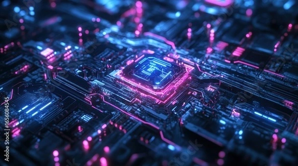 Fototapeta Holographic AI Processor with Cybernetic Energy Ultr