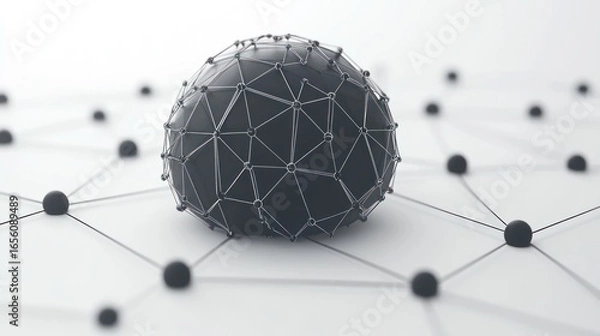 Fototapeta Abstract digital network with interconnected nodes and polygonal sphere design