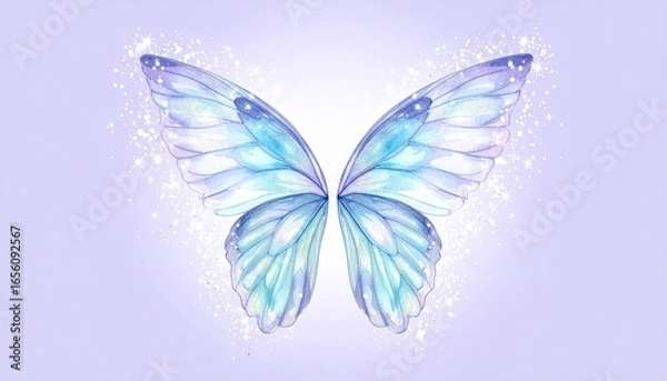 Fototapeta A watercolor drawing of blue butterfly background illustration composition frame colorful emotion expression figure movement scene creative style layers backgrounds motion cartoonish