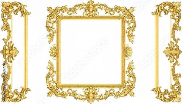 Fototapeta A gold frame with white background creative design elements composition depth style cartoonish movement scene expression emotion colorful layers motion backgrounds gesture figure illustration