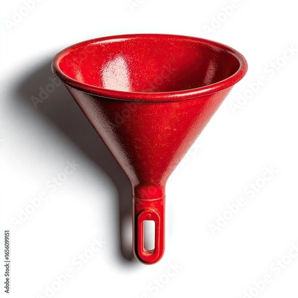 Obraz Red plastic funnel isolated on white