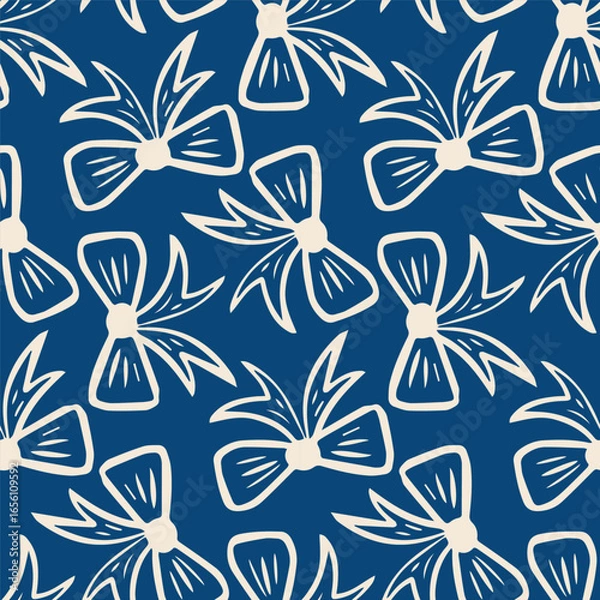 Obraz elegant seamless vector pattern with white decorative ribbon bows on dark blue background creative repeating texture stylish festive wrapping concept of textile design fashion packaging