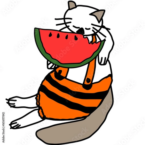 Obraz cat eating watermelon