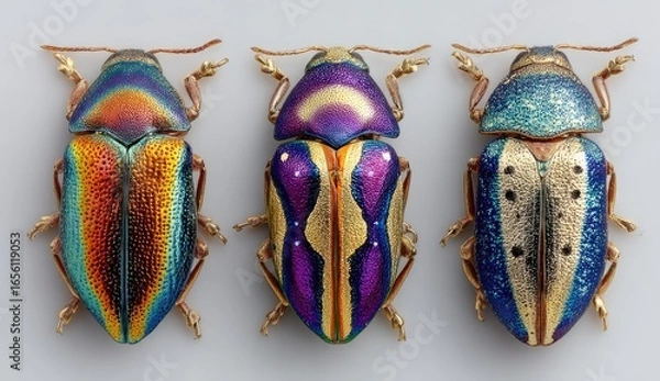 Obraz Three iridescent beetles, vibrant colors