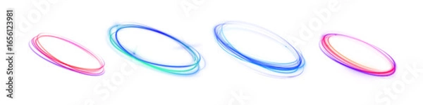 Fototapeta Vector swirl blue light line shine abstract ellipse effect background circle circular design digital energy flash frame futuristic