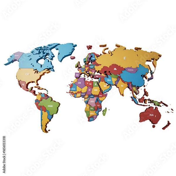 Obraz colorful 3d world map a global perse isolated on white background.