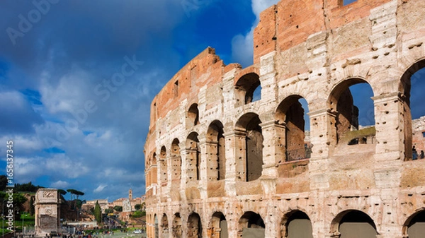 Fototapeta Coliseum ancient ruins with triumphal arches in the center of Rome