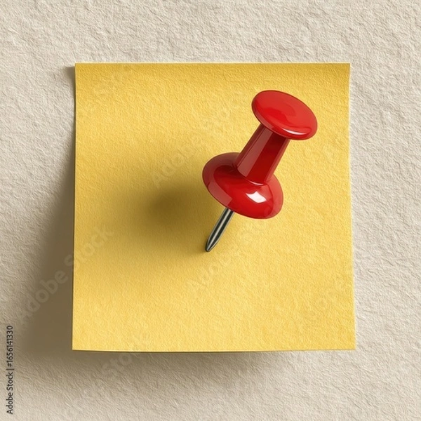 Obraz A bright yellow sticky note with a red pushpin