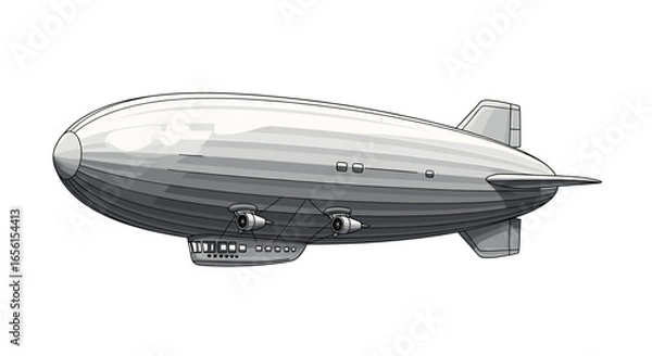Fototapeta Illustration of a vintage airship with visible engines and tail fins against a white background design style on transparent background