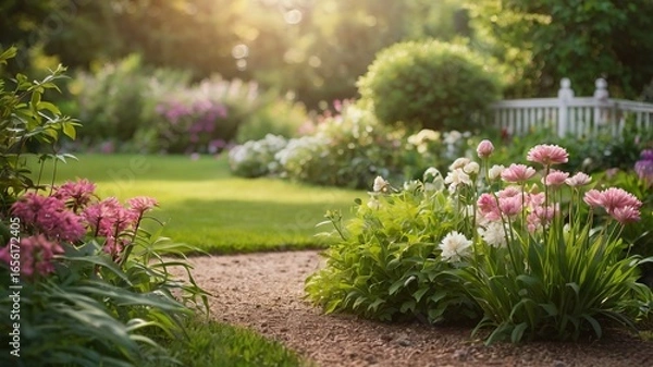 Fototapeta Beautiful Garden with Blurred Summer Background – Soft Focus Free Space for Text