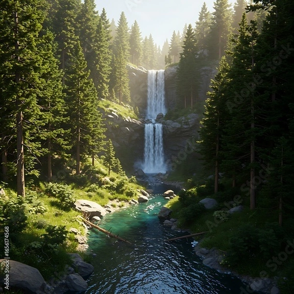 Obraz 森の奥深く、光と水の交響曲