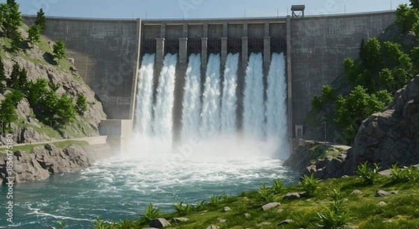 Obraz ダムの息吹、躍動する水