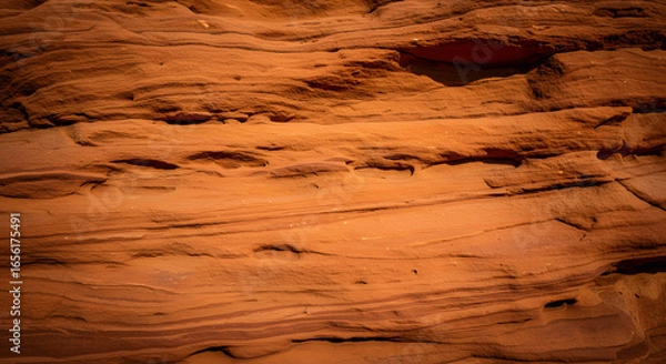 Fototapeta Striking image displays layered, textured formations of ruddy sandstone, creating a mesmerizing and abstract landscape, showcasing nature's artistry in the form of weathered rock surfaces under warm