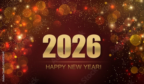 Fototapeta 2026 Merry Christmas and Happy New Year Abstract Shiny Gold Glitter Wave Background. Bokeh and Confetti Design Element for Banner, Poster, Website Congratulations.