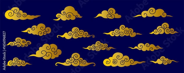 Fototapeta Asian Clouds Collection. Set of Golden Cloud Ornaments in Chinese, Korean and Japanese Oriental Style. Vector Illustration