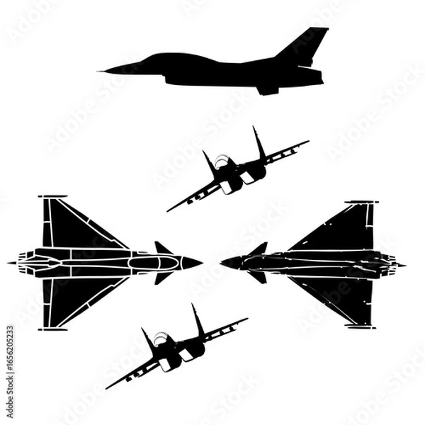 Fototapeta Vector high quality illustration silhouette of the multirole aircraft Eurofighter isolated on white background