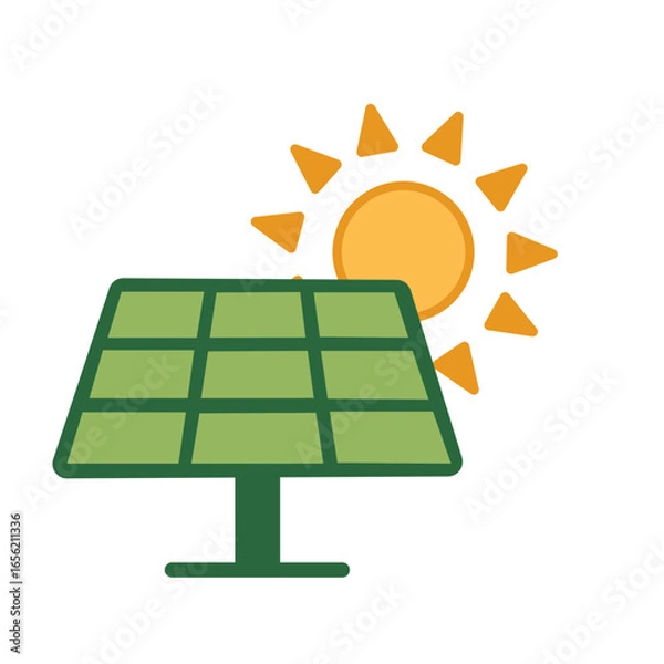 Fototapeta Bright summer sun icon vector illustration design with solar panel
