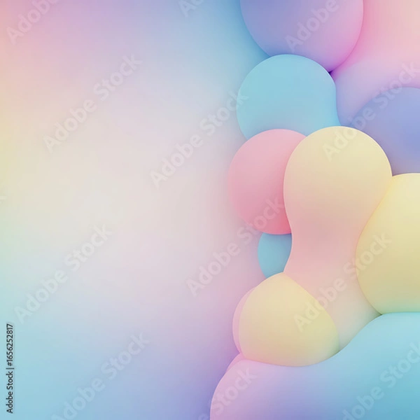 Fototapeta Colorful 3D Pastel Gradient Abstract Bubbles and Organic Shapes on Soft Background