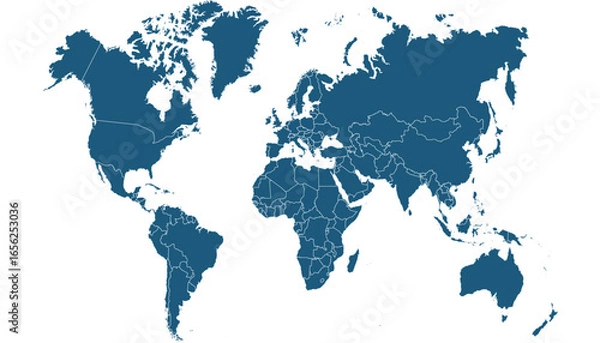 Fototapeta World map. Blue modern vector map. Silhouette map.
