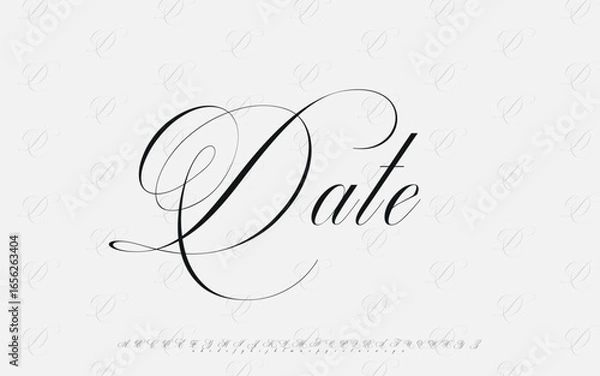 Fototapeta Elegant calligraphy script font with decorative flourishes for wedding invitations and formal events
