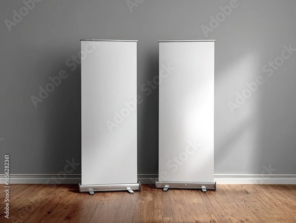 Fototapeta Two blank roll-up banners in a room