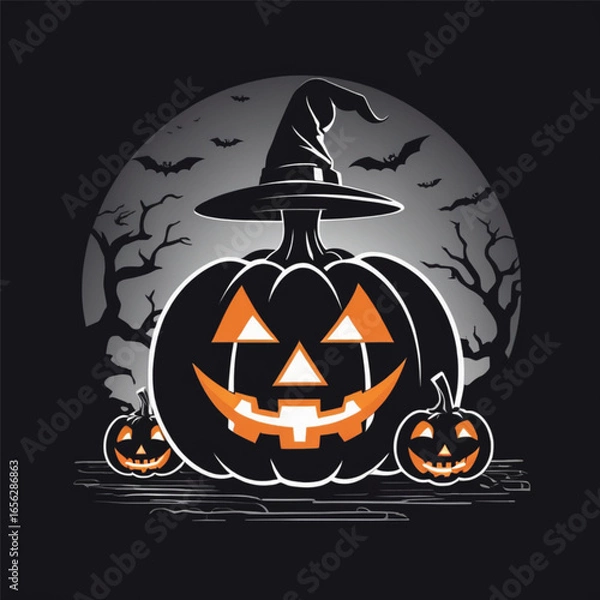 Obraz Halloween pumpkin with bats